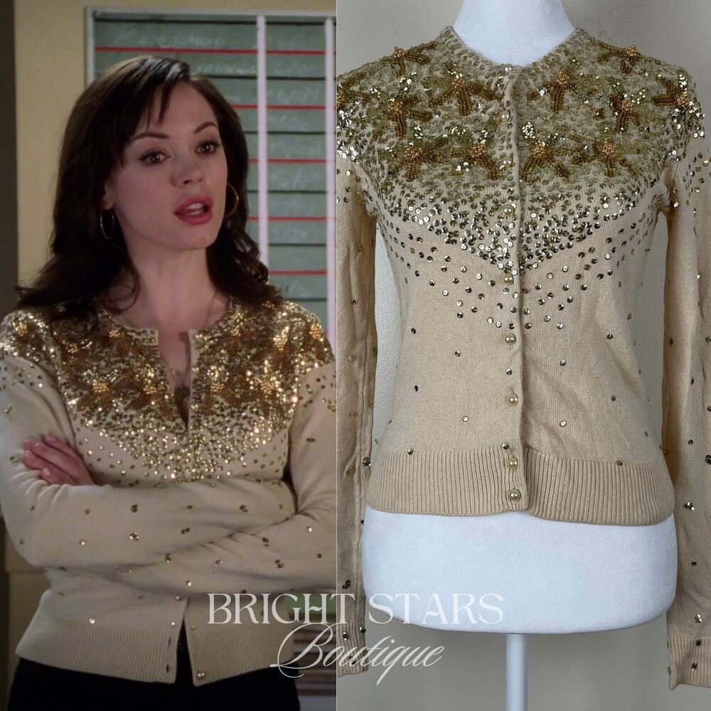 Rare Vintage Embellished Beaded Cardigan ASO Paige Matthews Charmed Sequin Y2K